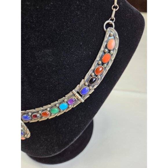 Vintage Native American Necklace Turquoise & Multi Stone Makers Mark Test 925 - Picture 11 of 13
